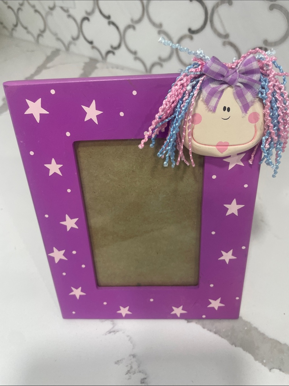Purple Star Kids Photo Frame with Doll Accent